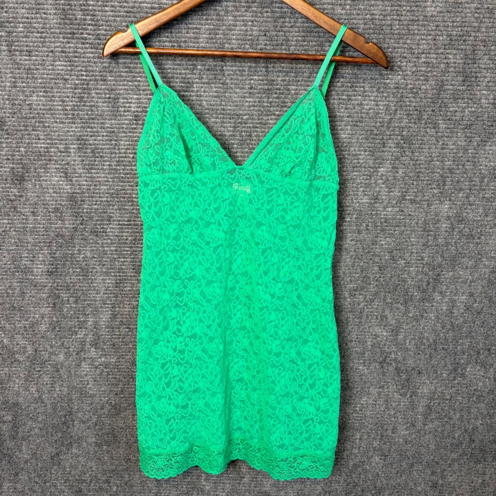 Victoria's Secret Green Lace Slip Dress XL Sheer Lingerie Y2K Babydoll